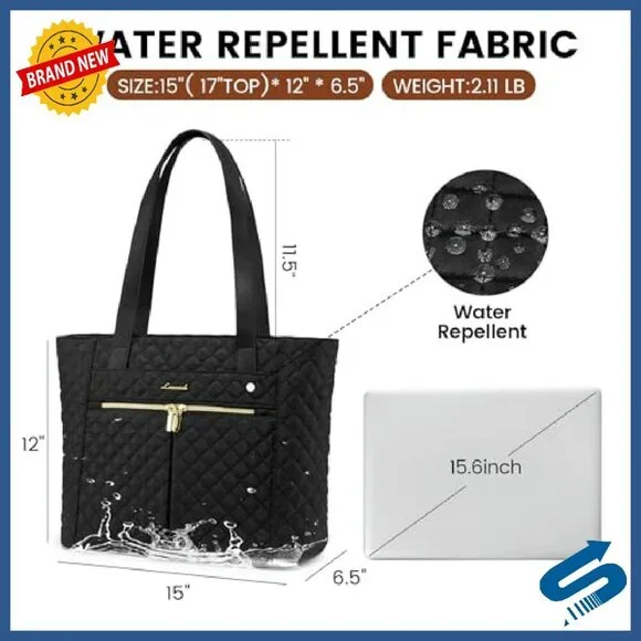 15.6 Inch Diamond Quilted Laptop Tote Bag with 13 Pockets & Clutch - Picture 6 of 7